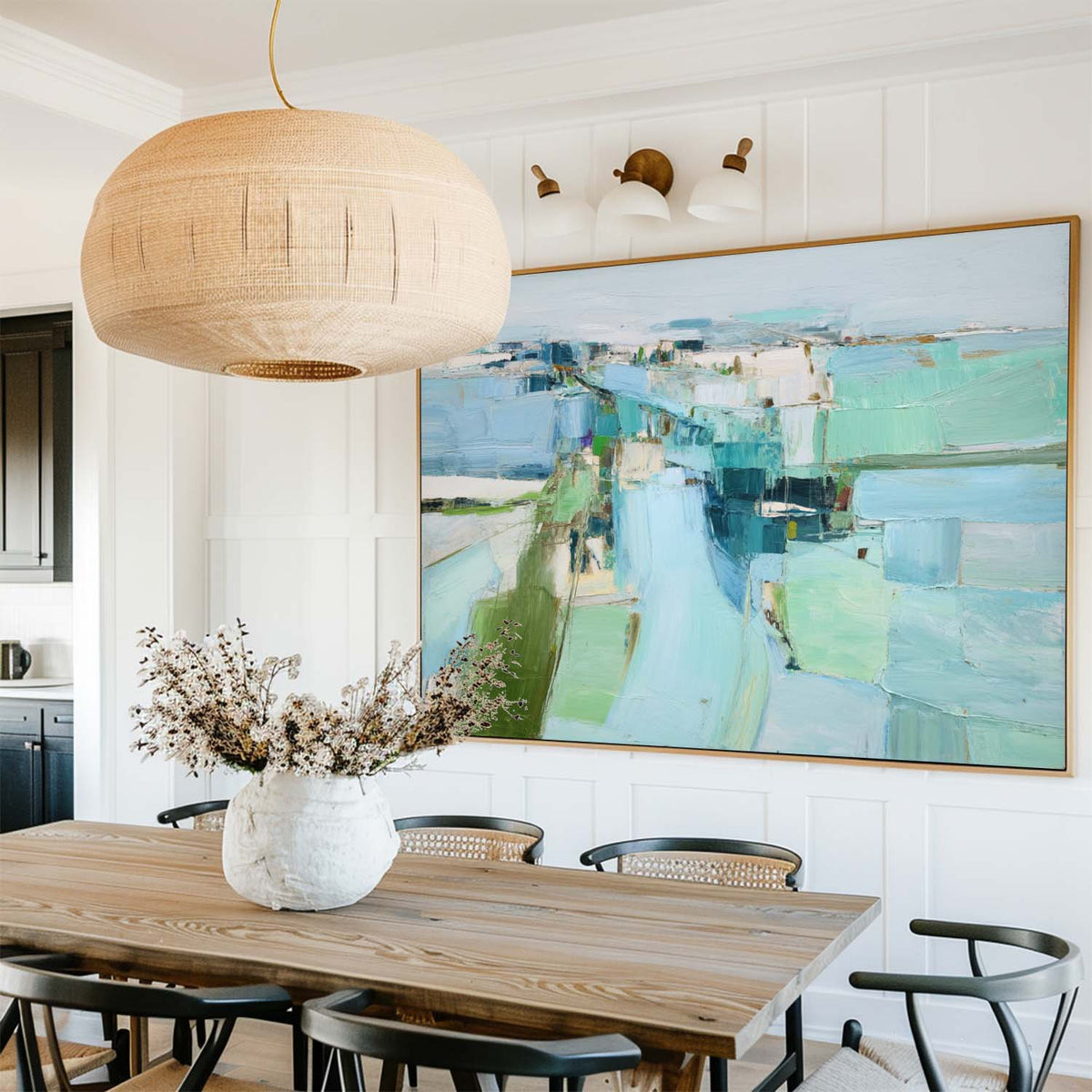 Blue Green Wall Art Blue Textured Painting Large Blue Minimalist Canvas Art Blue Abstract Painting