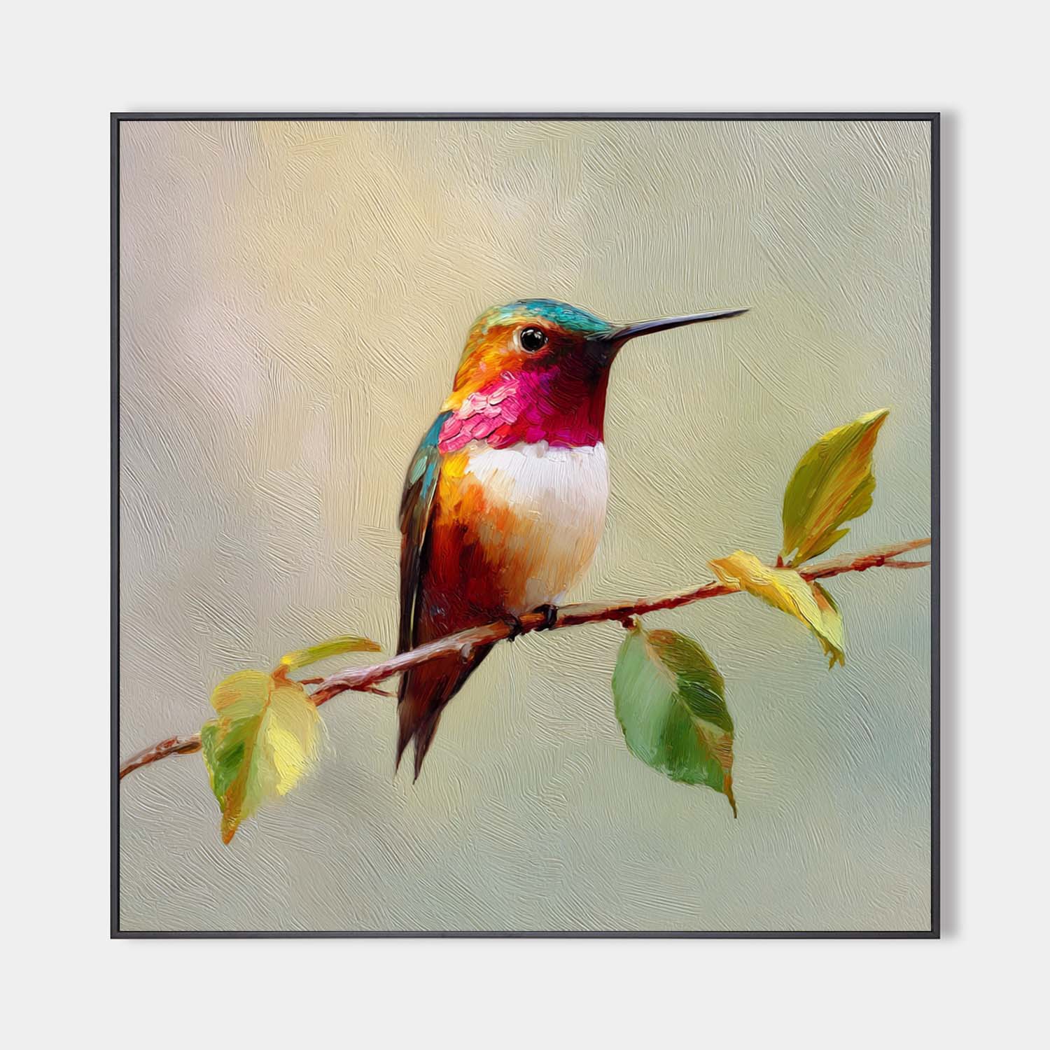 Blue Hummingbird Oil Painting – Handmade Textured Wall Art for Modern Large Space Decor | ArtExplore