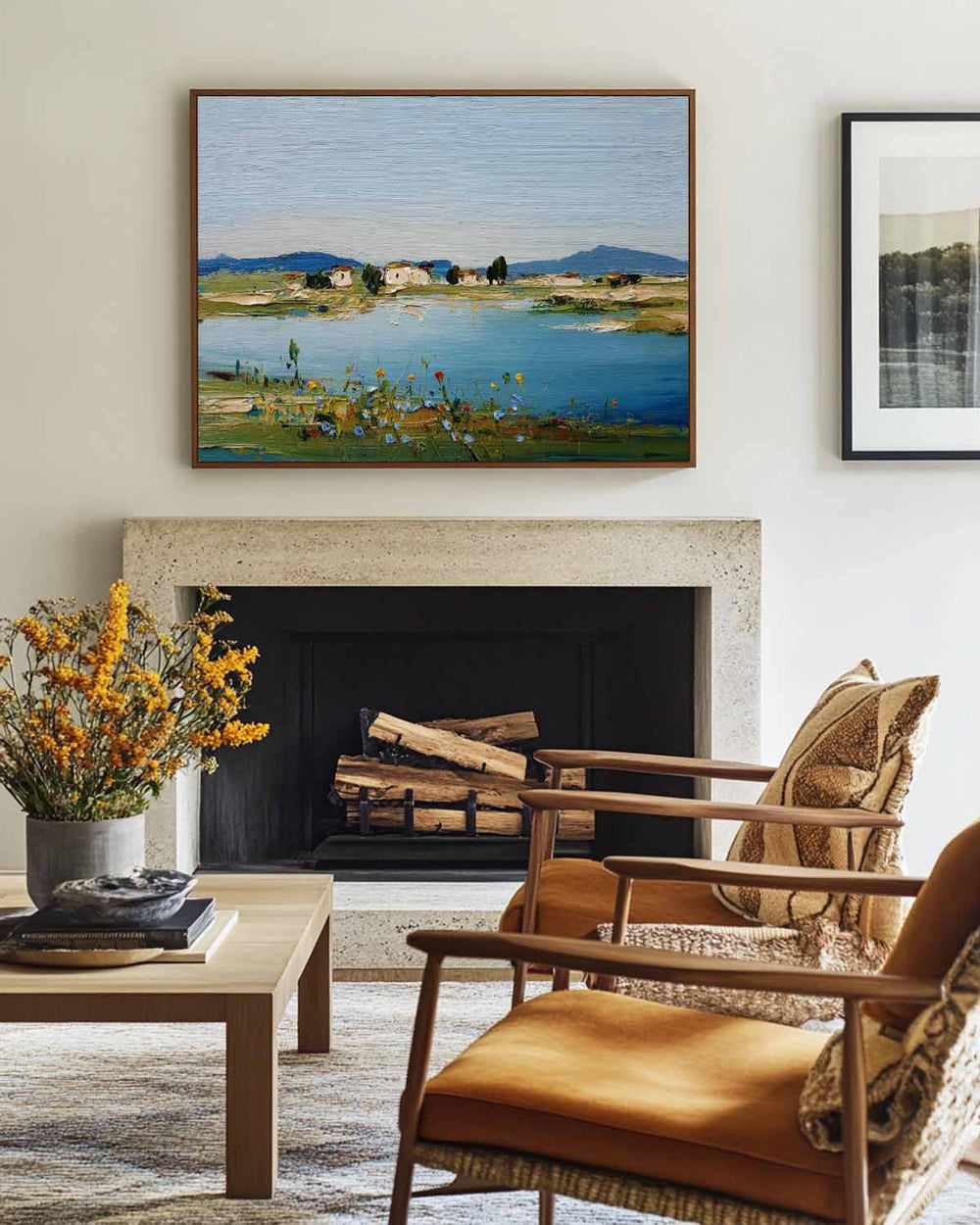 Blue Lake Scenery Painting Large Blue Textured Landscape Wall Art Blue Abstract Wall Art For Sale