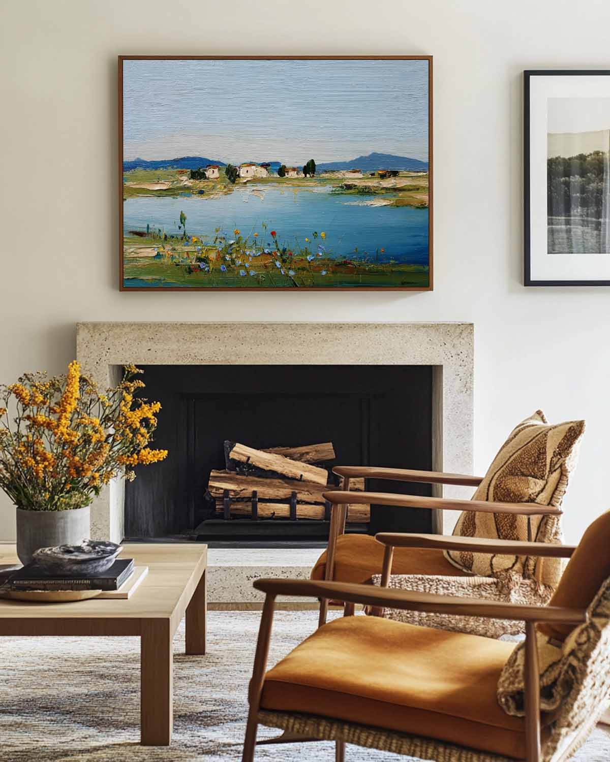 Blue Lake Scenery Painting Large Blue Textured Landscape Wall Art Blue Abstract Wall Art For Sale