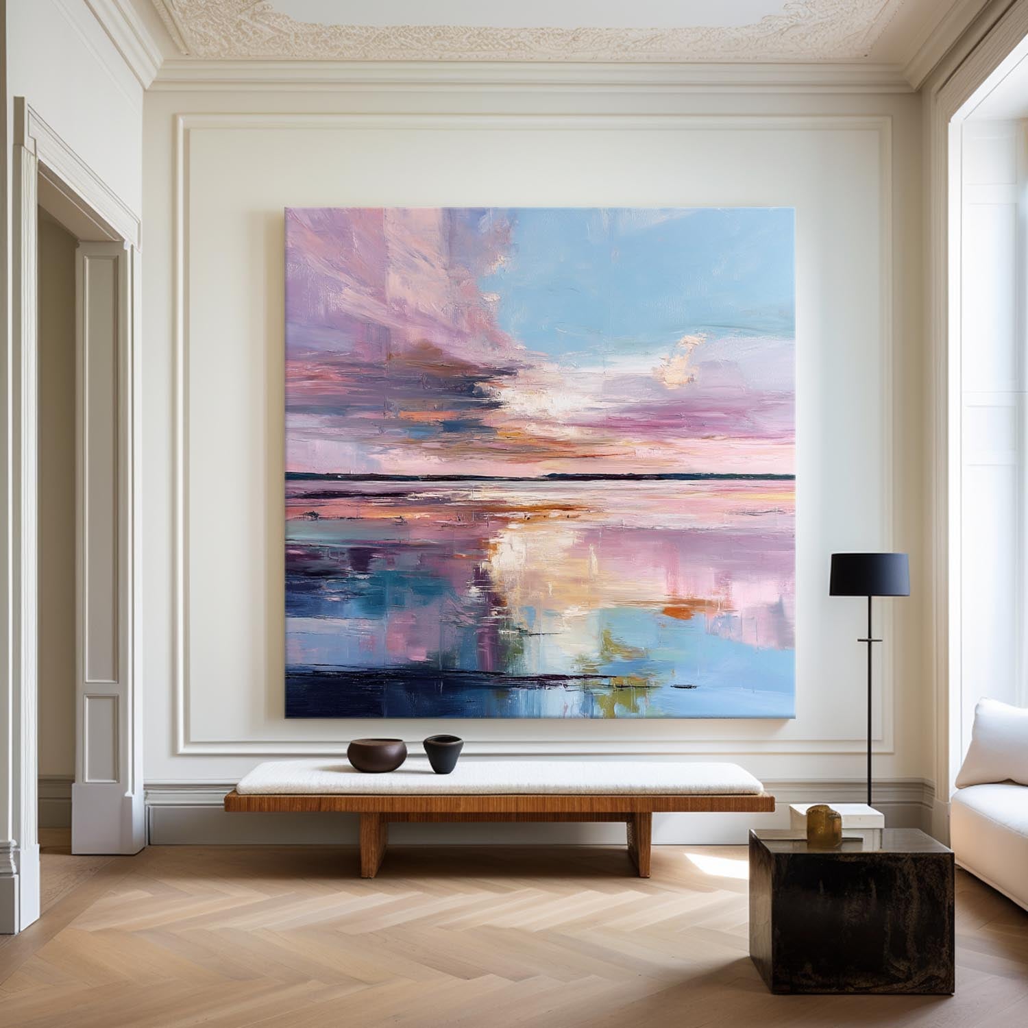 Large Blue Lake Wall Art Texture Wonderland Wall Art Modern Minimalist Landscape Painting For Sale