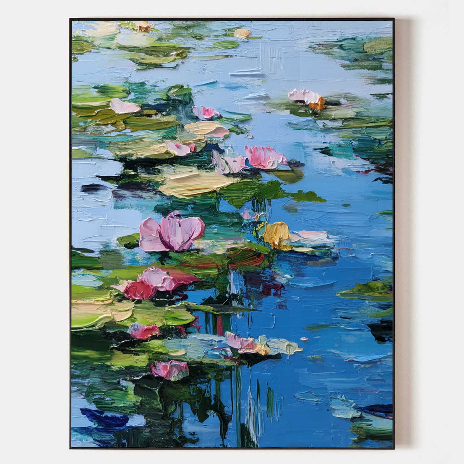 Blue Lotus Wall Art Painting Lage Water Lily Impressionist Painting Blue Texture Wall Art for Sale