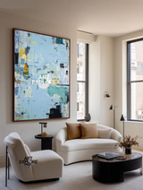 Blue Modern Oil Painting for High Ceilings, Handmade Canvas Wall Art – ArtExplore