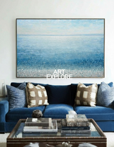 Blue Ocean Horizon Canvas Texture Painting for Large Wall Decor | ArtExplore