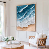 Large Blue Ocean Wave Paintings Rich Texture Blue Sea Wall Art Handmade Sea Wave Wall Art For Sale