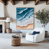 Large Blue Ocean Wave Paintings Rich Texture Blue Sea Wall Art Handmade Sea Wave Wall Art For Sale
