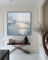 Large Blue Palette Knife Painting Minimalist Wall Art Blue And White Texture Painting For Sale