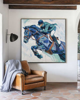 Blue Show Jumping Painting | Large Equestrian Textured Wall Art ArtExplore