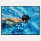 Blue Swimming Artwork Swimming Man Texture Painting Large Swim Wall Art Modern Blue Swimming Wal Art