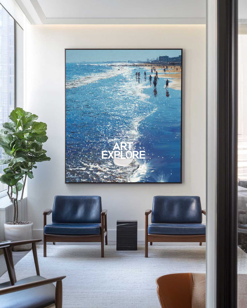 Blue & White Sea Abstract Painting Large Nature Wall Decor