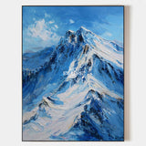 Blue White Snow Mountain Peak Painting | Large Impasto Texture Mountain Canvas Art | ArtExplore