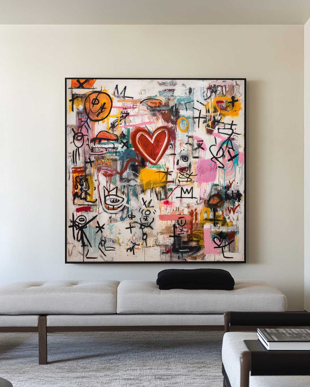Bold Heart Graffiti Painting – Large Modern Texture Canvas for Lounge or Office – ArtExplore