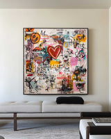 Bold Heart Graffiti Painting – Large Modern Texture Canvas for Lounge or Office – ArtExplore