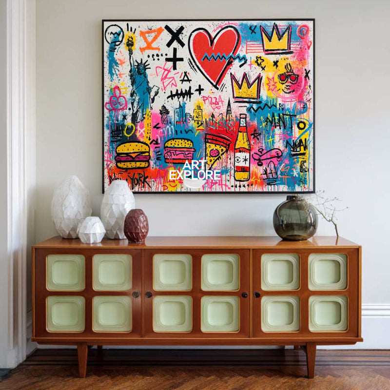 New York Graffiti Pop Art Canvas Painting With Statue Of Liberty And Crowns