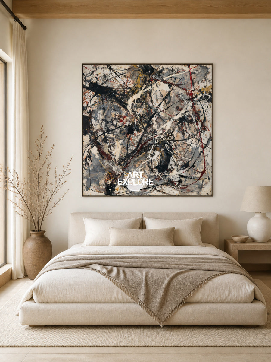 Modern Wall Art For Living Room Beige And Black Abstract Square Canvas