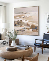 Brown Natural Rock Scene Art | Square Handmade Canvas for Living Room Decor