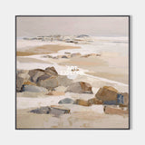 Brown Rock Landscape Art | Handmade Textured Square Canvas for Large Wall Decor ArtExplore