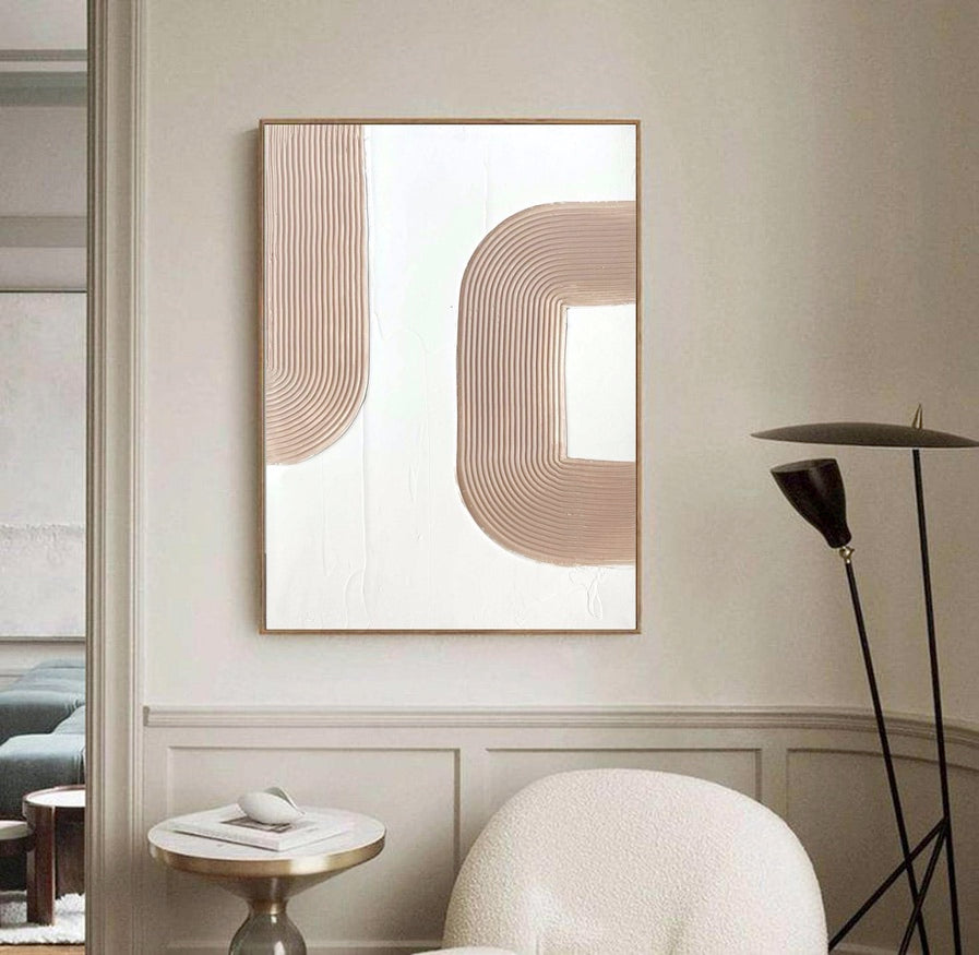 White and Beige Textured Minimalist Wall Art, Large Abstract Canvas Wall Art, Plaster Painting