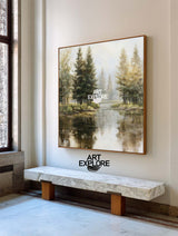 Calm Forest Reflections Painting | Square Canvas Wall Art | ArtExplore