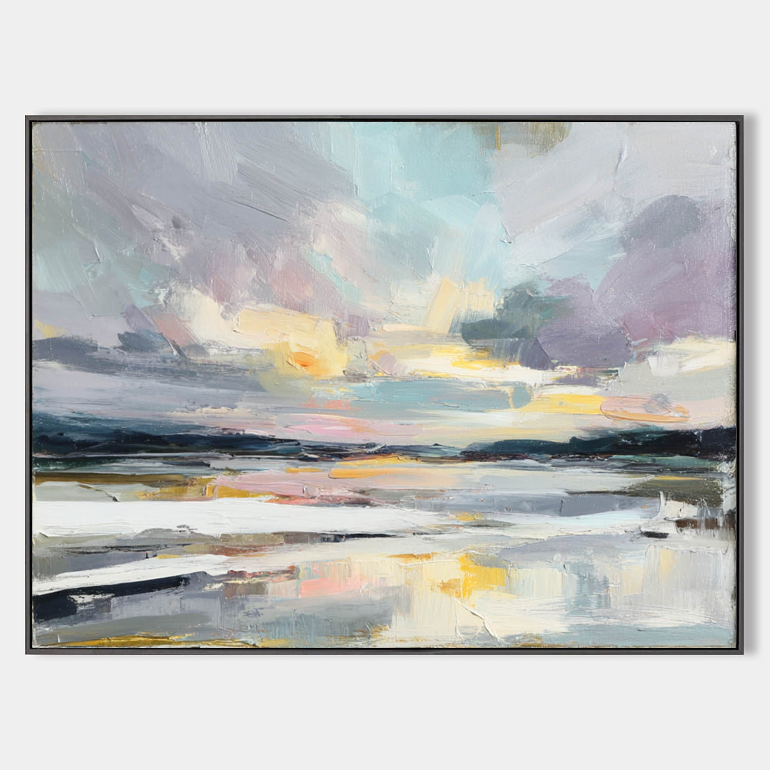 Calming Blue Abstract Landscape – Oversized Canvas Art for Large Space Interiors by ArtExplore