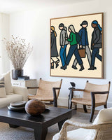 City Walkers Modern Pop Art | Large Handmade Canvas Wall Art | Minimalist Urban Design for Home or Office