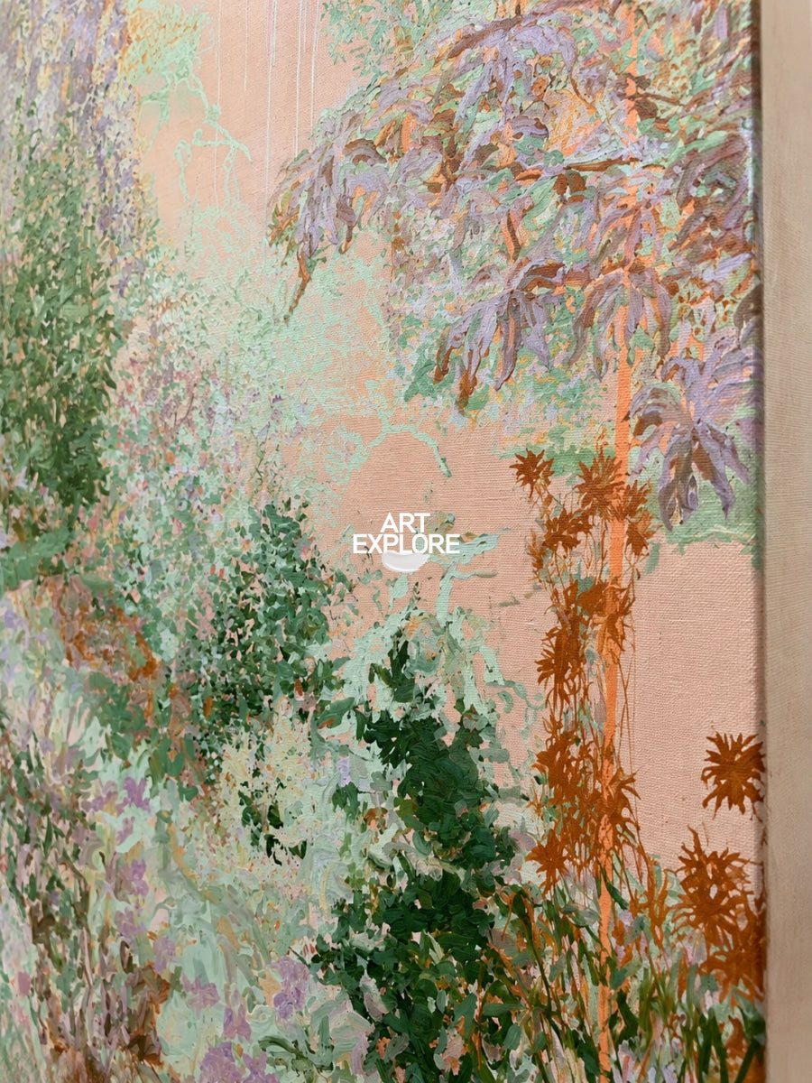 Abstract Pink And Green Botanical Canvas Painting Hand-Painted Wall Art