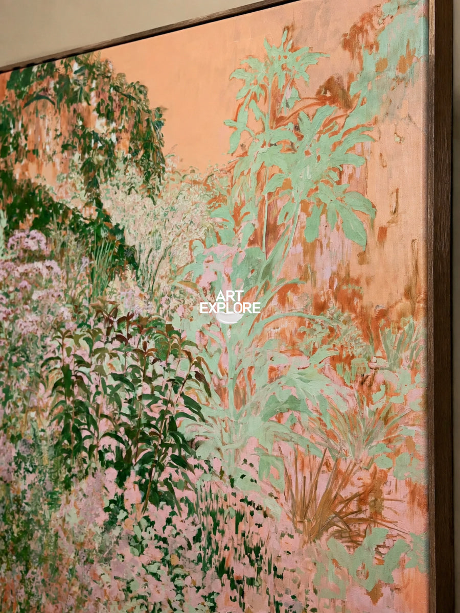 Hand-Painted Abstract Art In Pink And Green For Modern Organic Decor