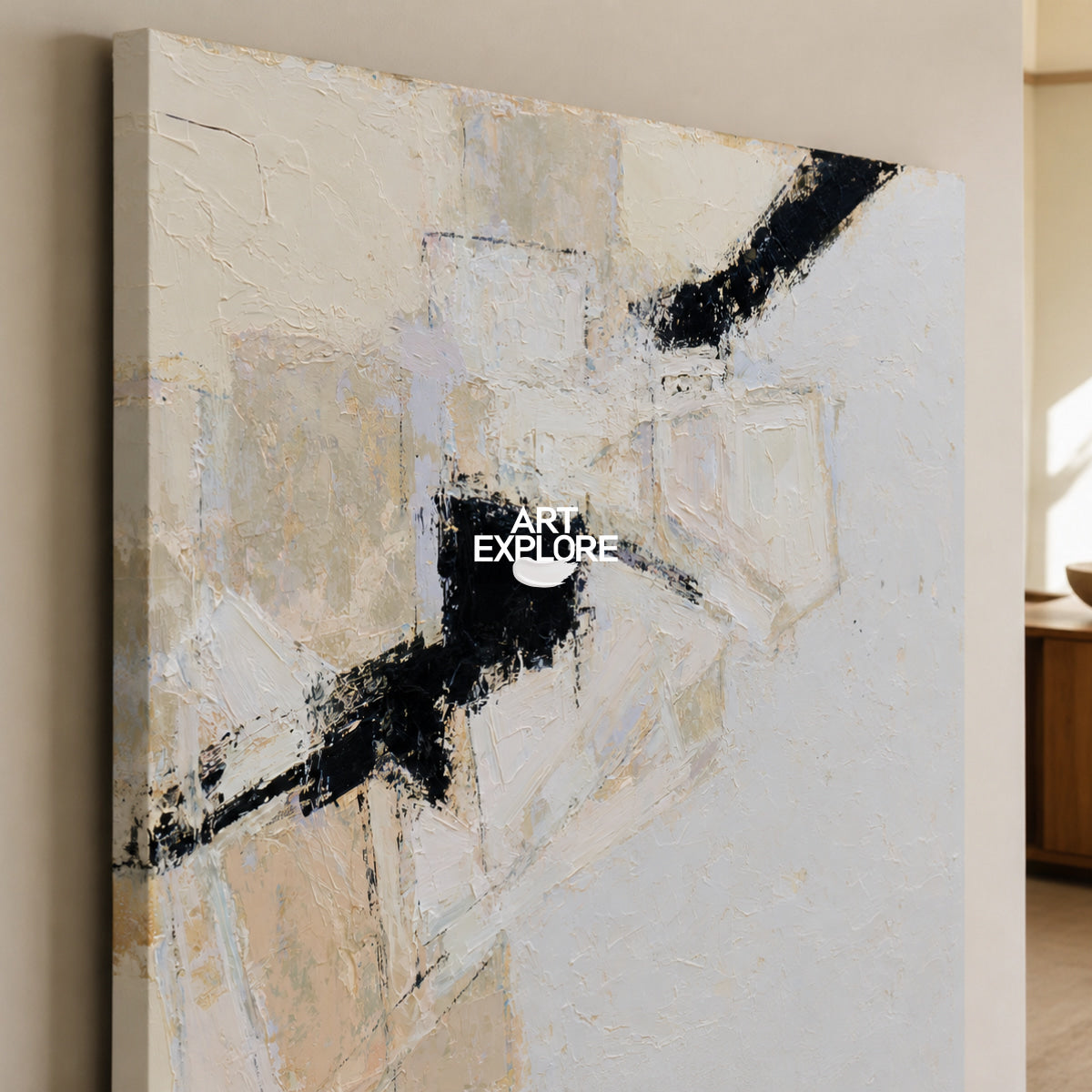 Modern Minimalist Abstract Painting With Textured Brushstrokes In Neutral Colors