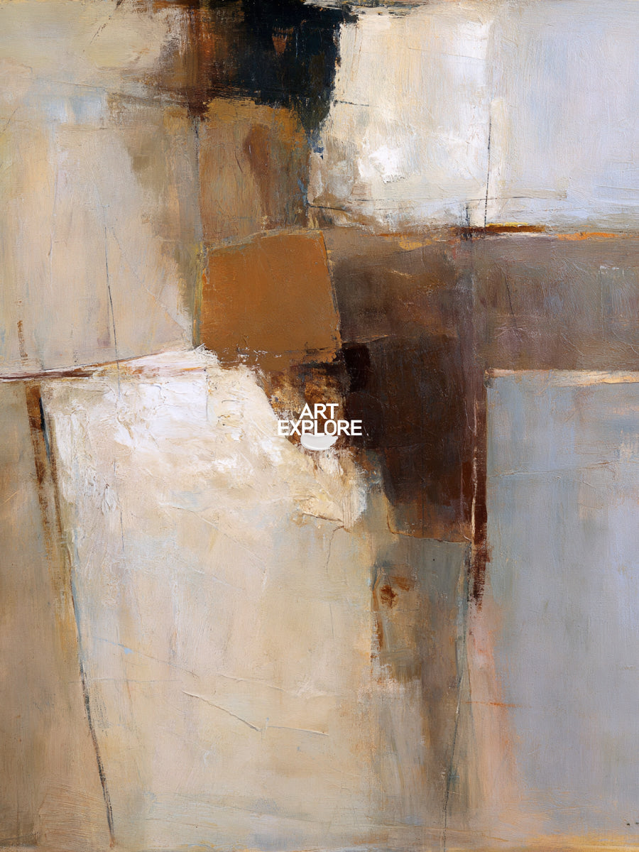 Abstract Beige And Blue Square Canvas Painting Hand-Painted Wall Art