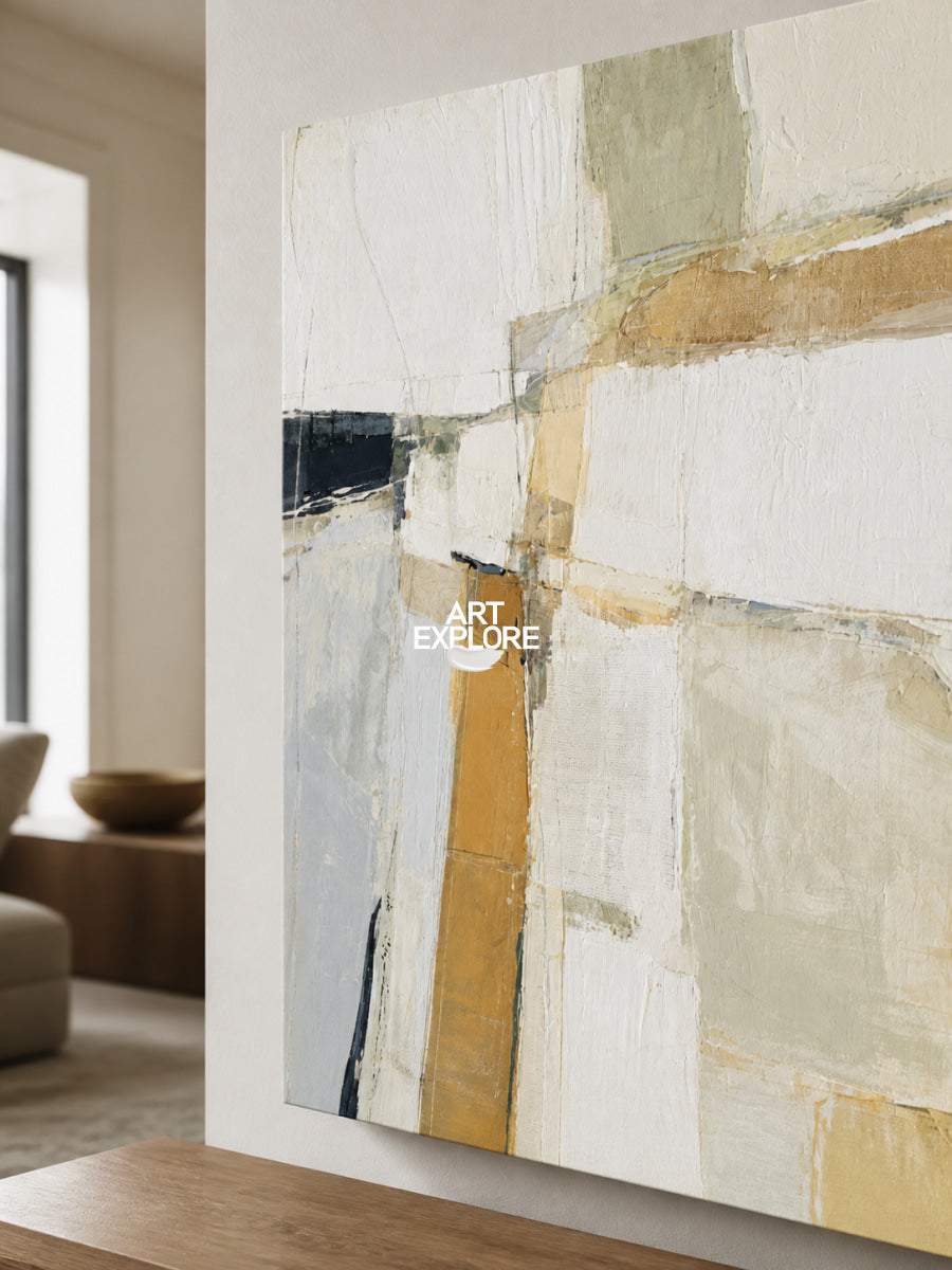 Minimalist Geometric Abstract Art With Textured Finish For Modern Decor