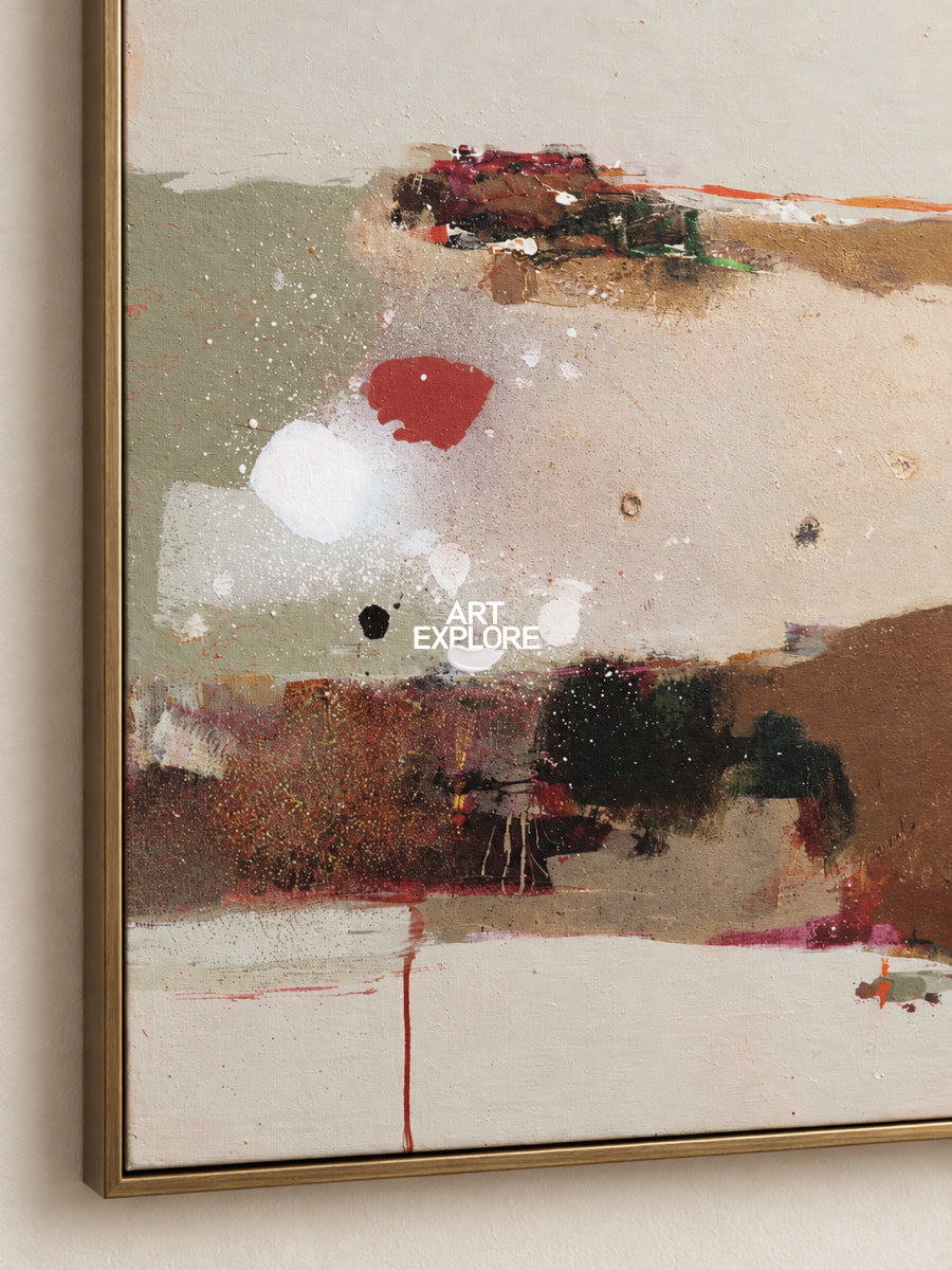 Abstract Earth Landscape Canvas Painting With Red And Green Accents Original Art