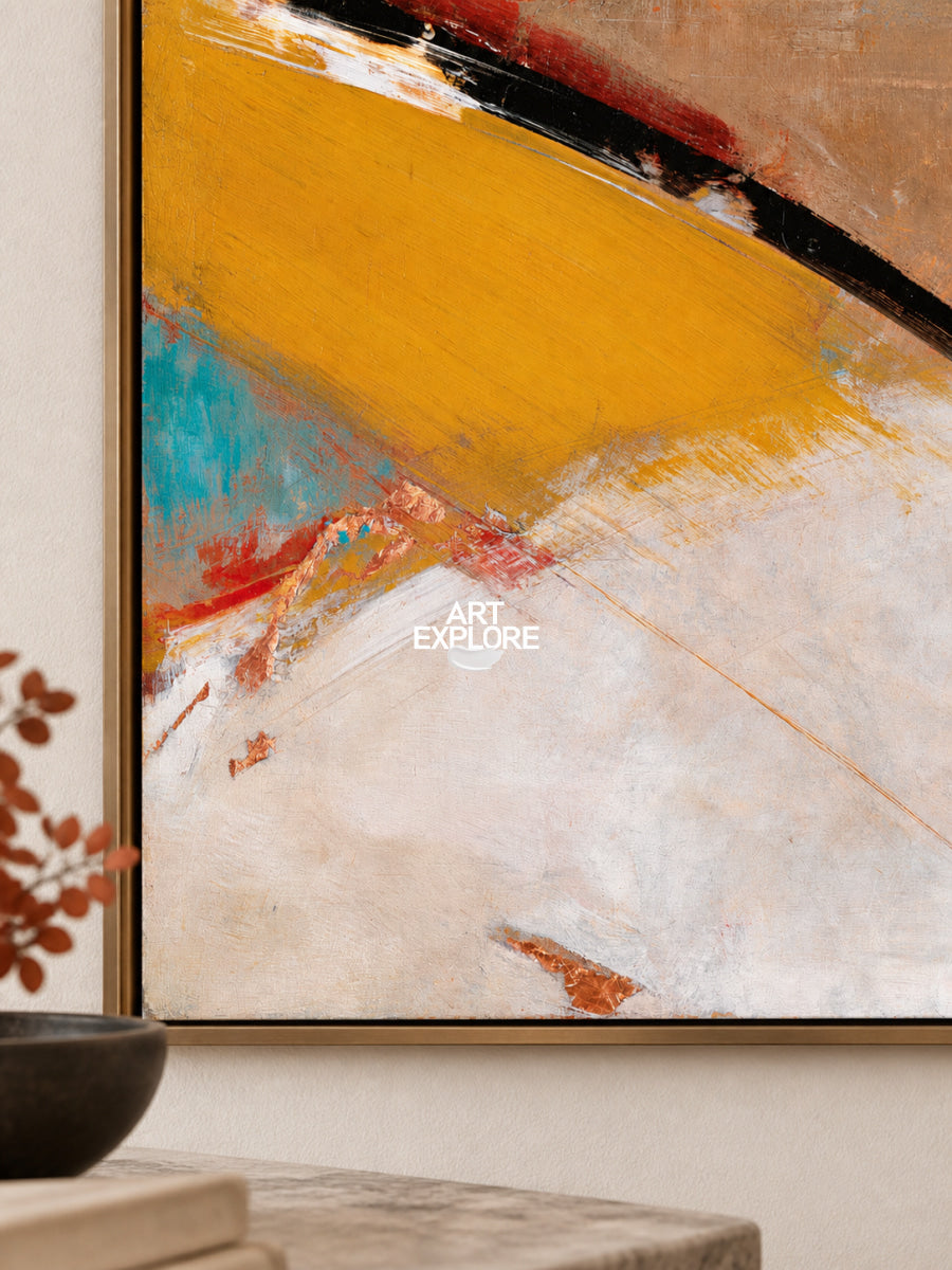 Modern Abstract Oil Painting With Textured Brushstrokes In Warm Earth Tones