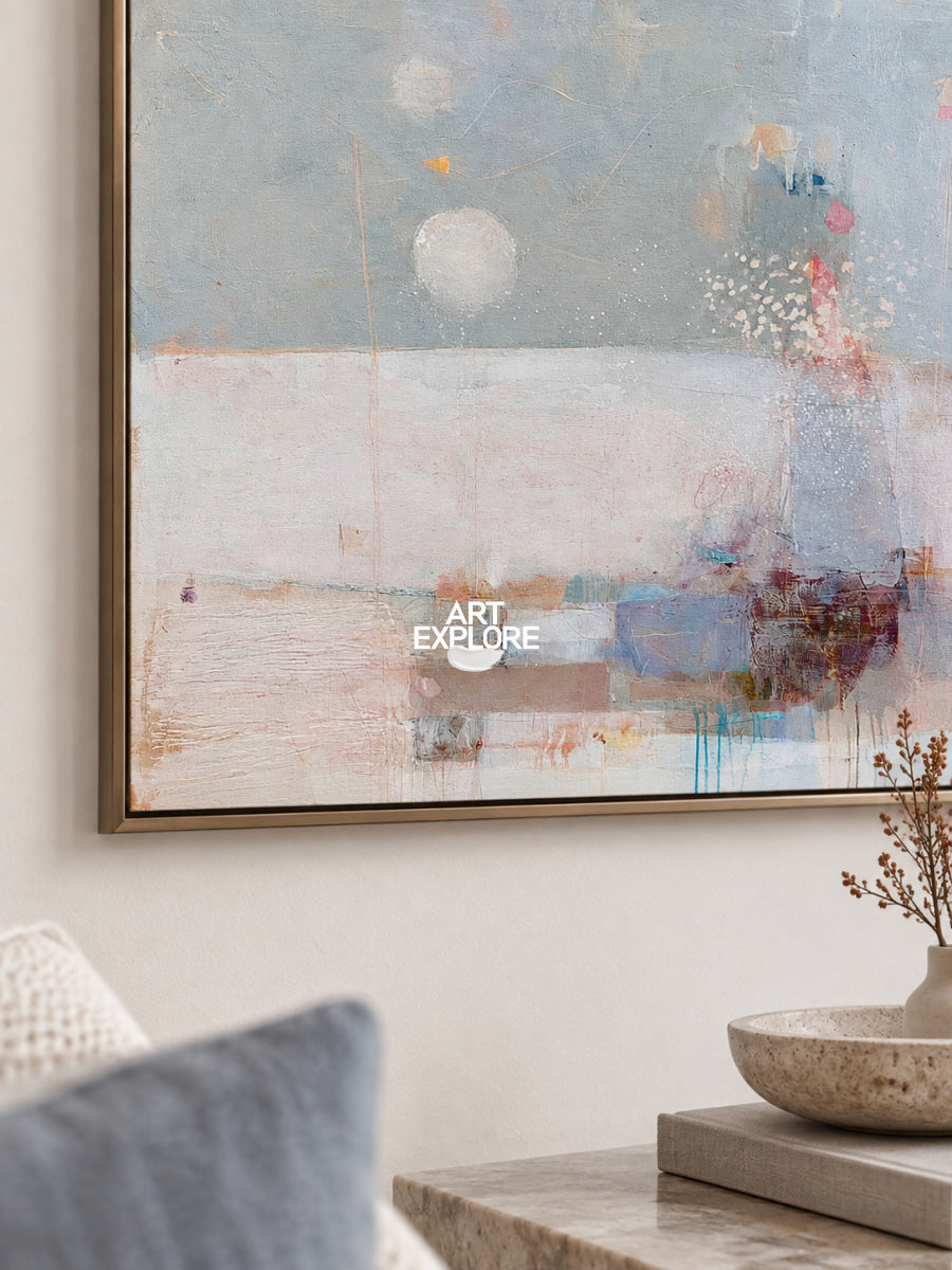 Abstract Pink And Blue Canvas Painting Hand-Painted Wall Art For Modern Home