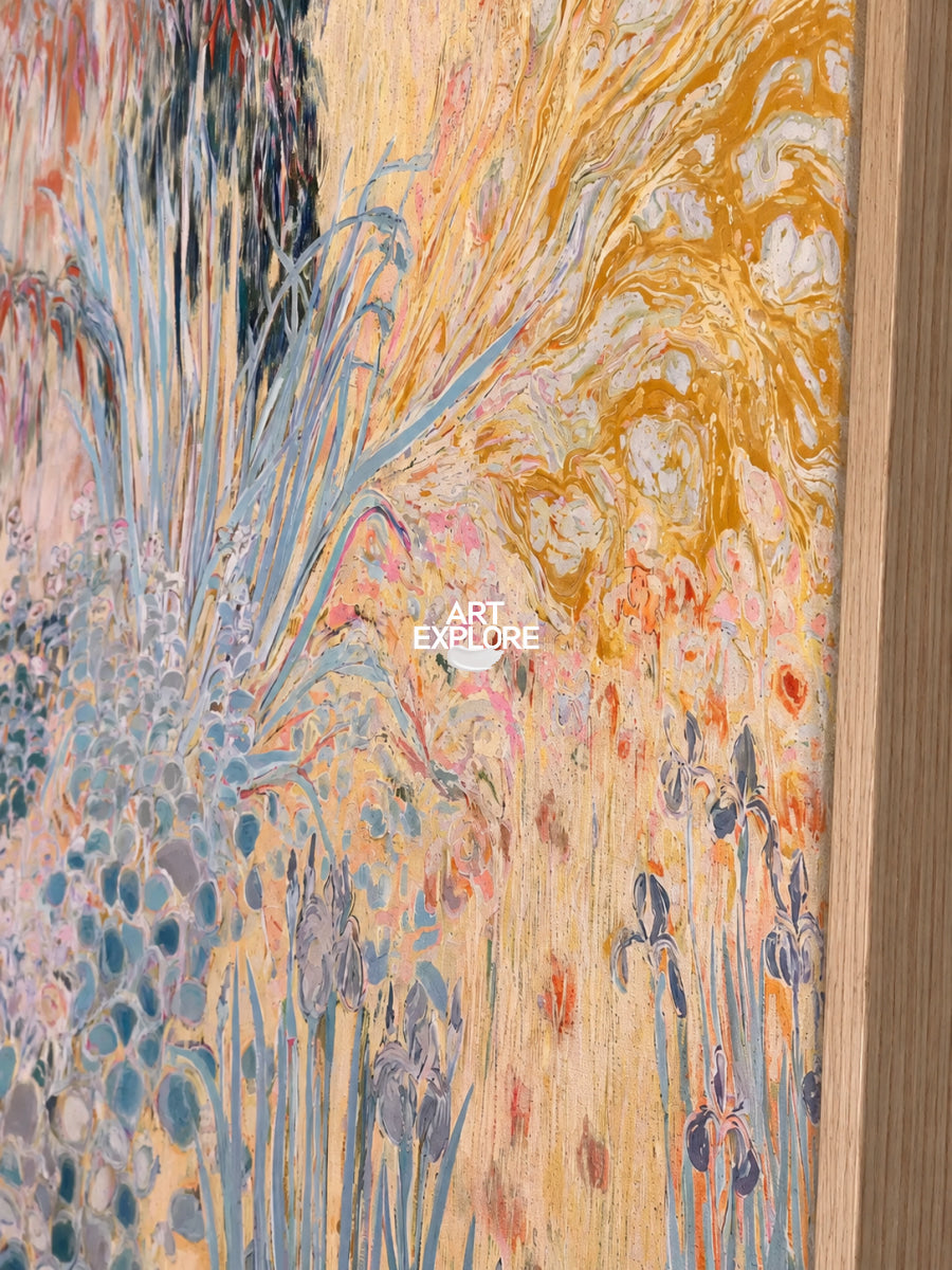 Abstract Floral Canvas Painting With Warm Pink And Orange Tones