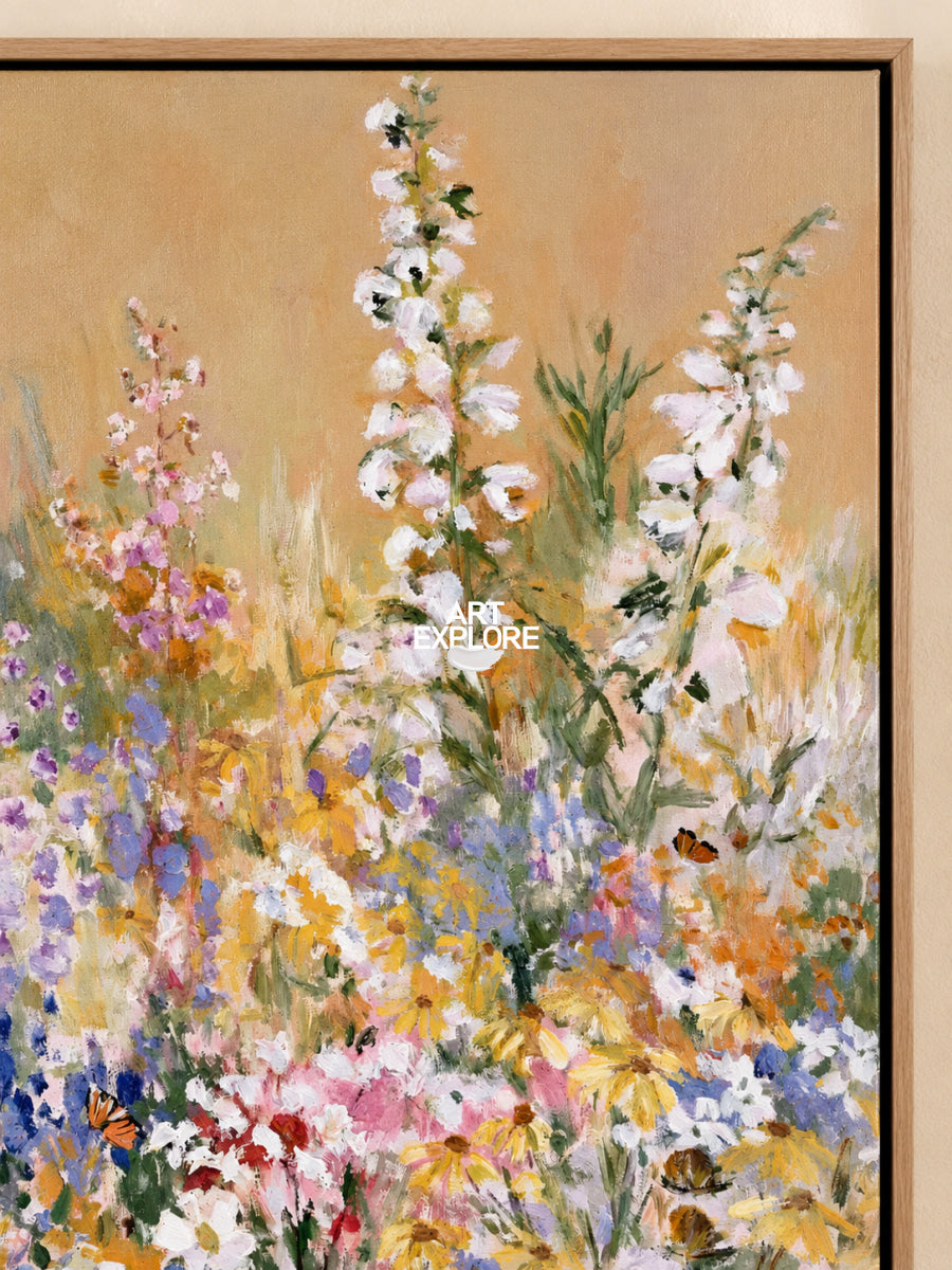 Colorful Abstract Floral Canvas Painting With Butterflies For Modern Home Decor