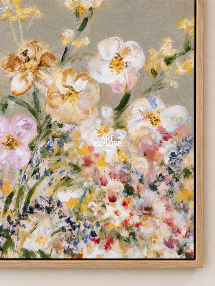 Abstract Floral Canvas Painting With Textured Colorful Flowers For Modern Home Decor