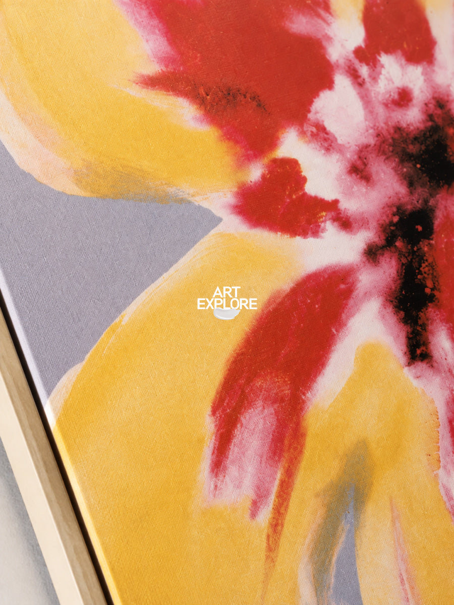 Hand-Painted Abstract Flower Art In Red And Golden Yellow Tones On Canvas