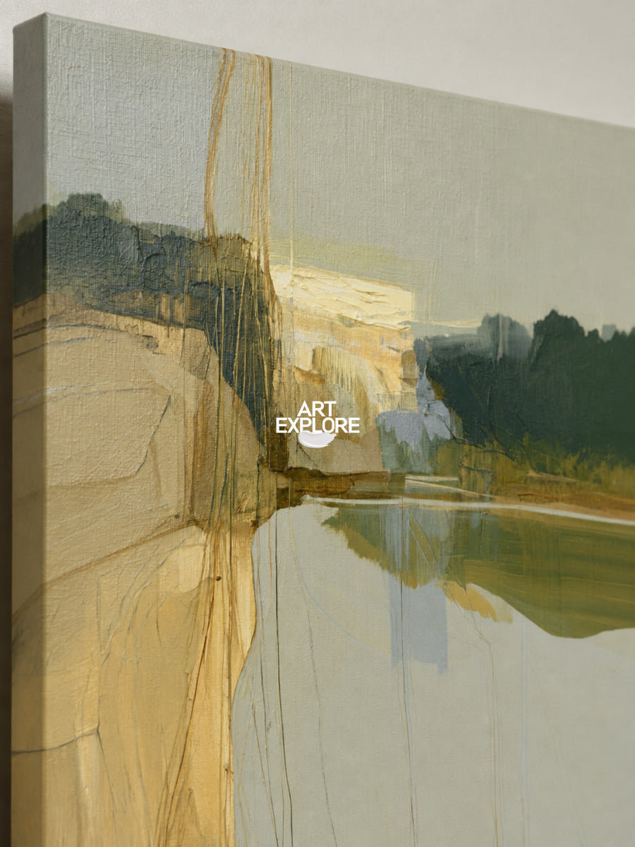 Abstract Landscape Canvas Painting In Green And Brown Tones For Modern Walls