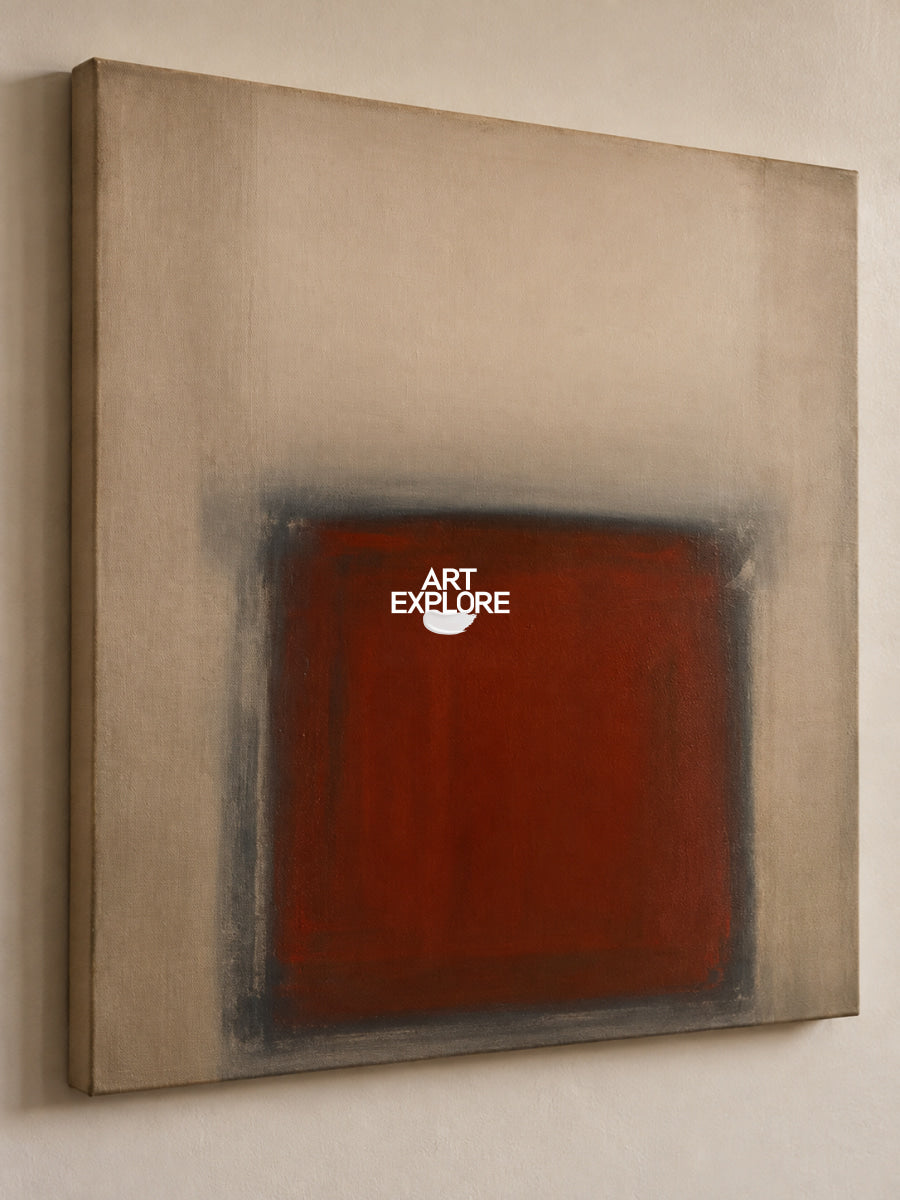 Minimalist Red Abstract Canvas Art With Soft Beige Tones And Geometric Shape