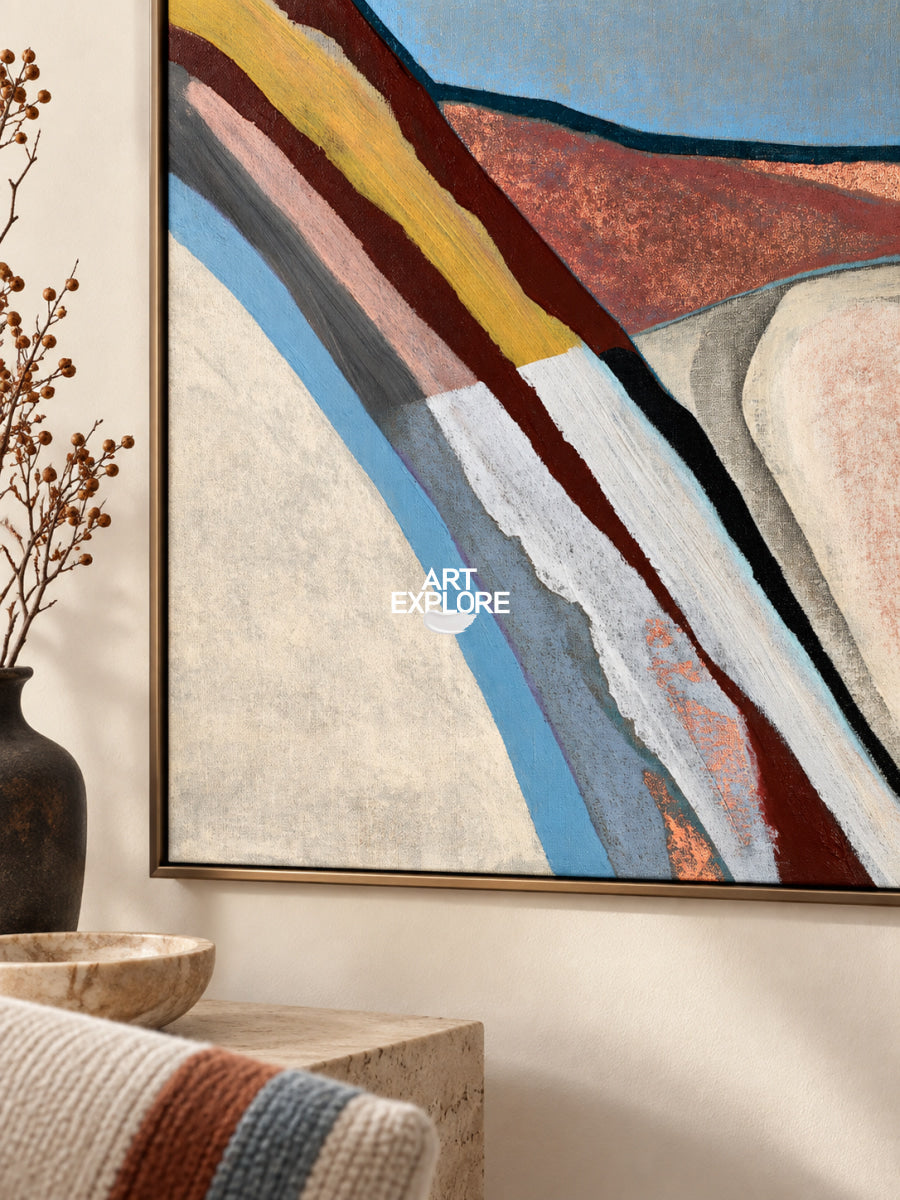 Minimalist Abstract Art Canvas With Colorful Geometric Landscape Design