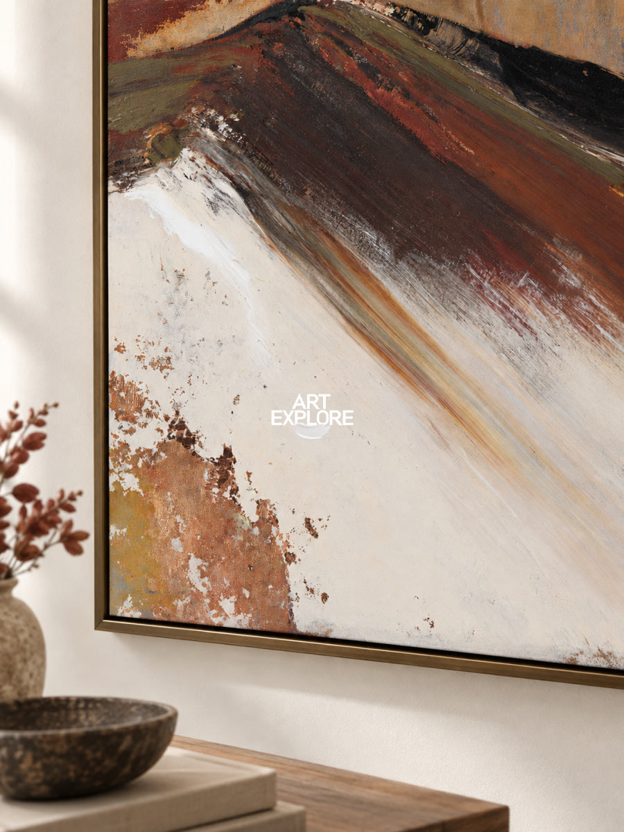 Abstract Mountain Landscape Hand-Painted Canvas Art In Earthy Brown Tones