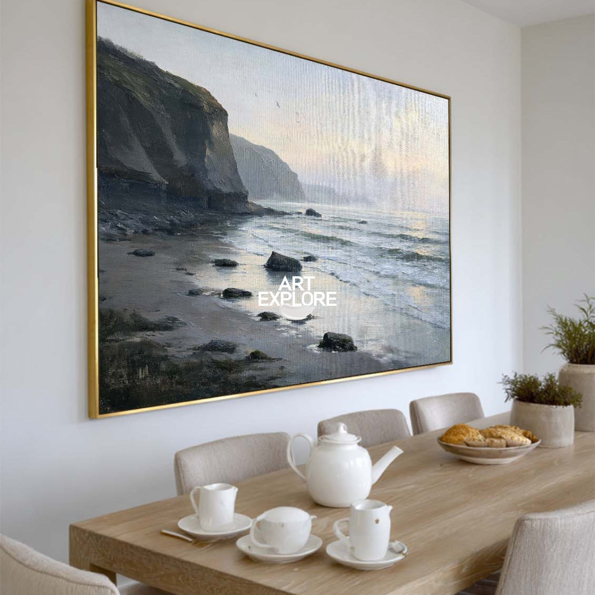 Original Coastal Seascape Painting Black And Grey Ocean Art For Living Room