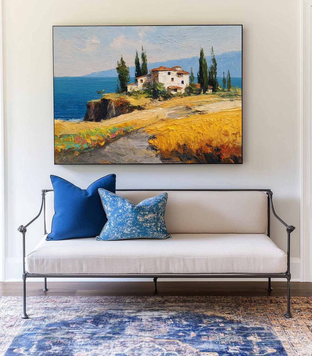 Coastal Scenery with Rustic Villa – Premium Modern Landscape Canvas Art, Rich Texture for Spacious Home Decor