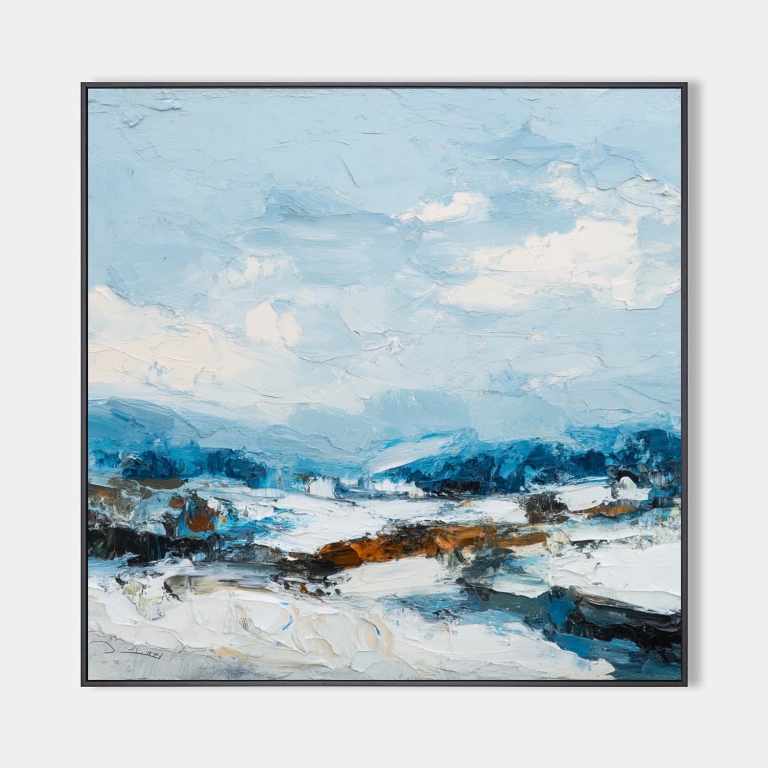 Coastal Sky Large Abstract Painting – Handmade Blue Textured Wall Art for Modern Interiors