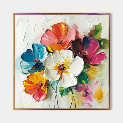 Colorful Flower Textured Oil Painting for Modern Large Space Decor | ArtExplore Handmade Canvas