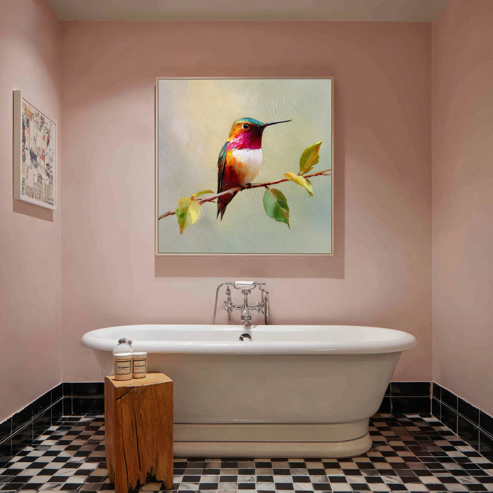 Colorful Hummingbird Oil on Canvas – Handmade Square Painting for Bedroom & Lounge Decor | ArtExplore