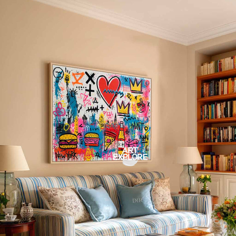 New York Graffiti Pop Art Canvas Painting With Statue Of Liberty And Crowns