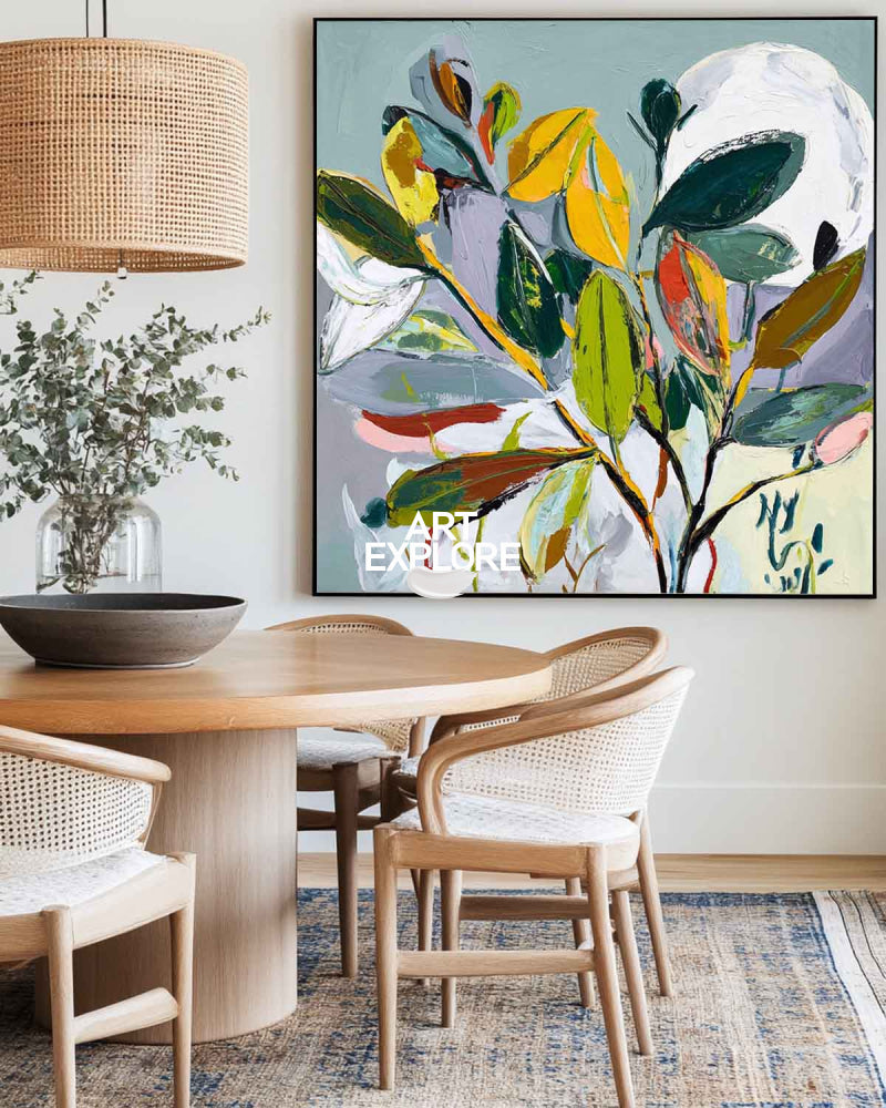 Colorful Palette Knife Plant Art - Extra Large Ready to Hang Canvas
