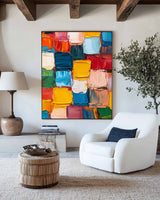 Modern Colorful Vertical Painting Rich Textured Painting Luxury Colorful Abstract Wall Art Apartment Wall Painting