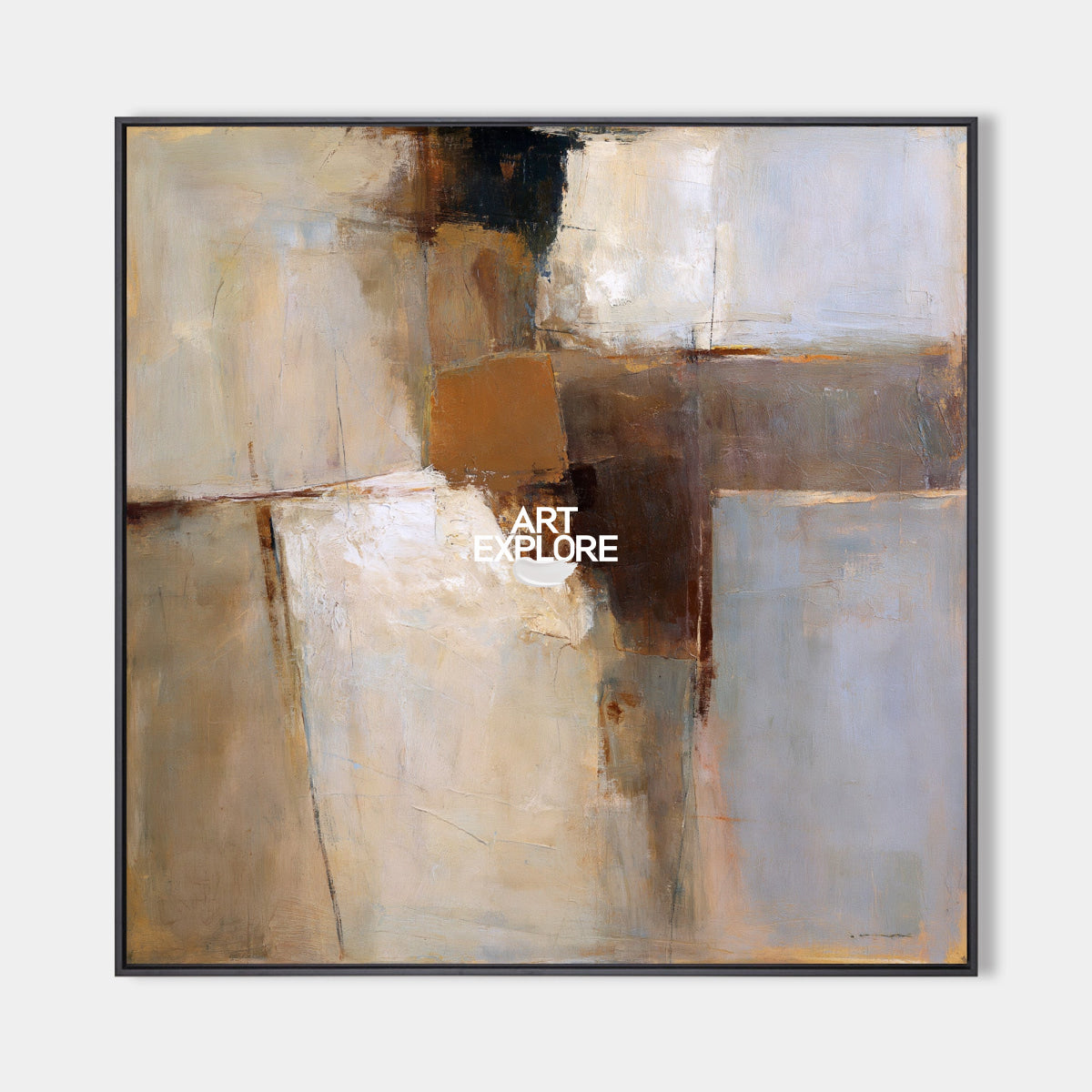 Abstract Beige And Blue Square Canvas Painting Hand-Painted Wall Art